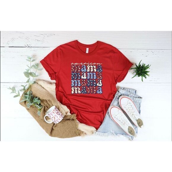Womens Texas Girl Boutique American Mama Patriotic Graphic Tee Shirt - Sz 2X - Picture 2 of 3